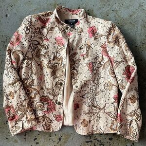 Parisian Signature Floral Women's Linen Blazer - Cream and Brown Size 10